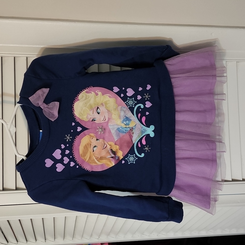 Disney Frozen Navy Sweater with Purple Tulle Bottom, Size 4